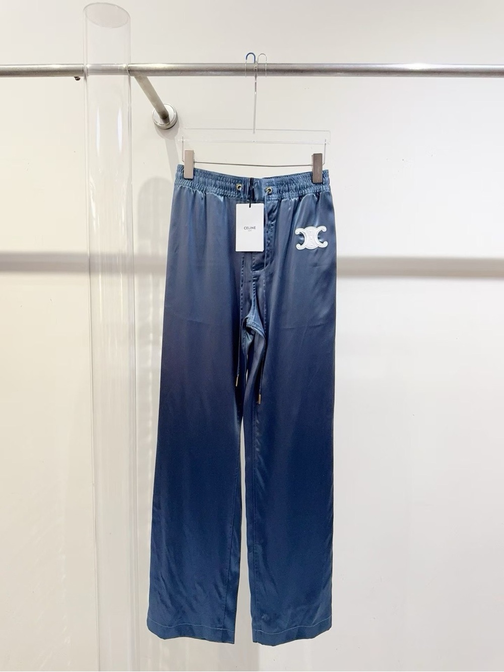 Celine Blue Relaxed Silk-Blend Track Pants with Logo